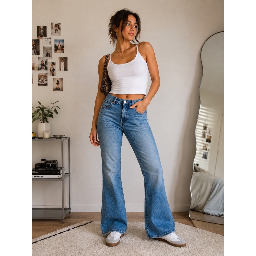 LOFT Relaxed Flare Jeans High Rise Medium Wash Stretch Denim Size 8 29 Classic